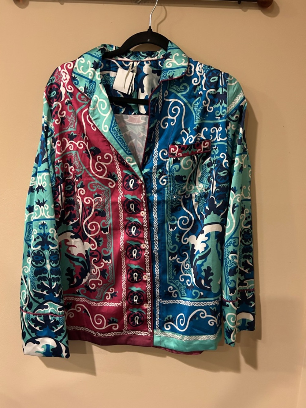 Anthropologie Blue Teal White Paisley Pajama Blouse